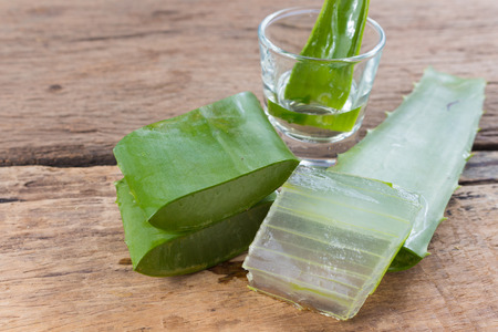 fresh Aloevera on woodの写真素材