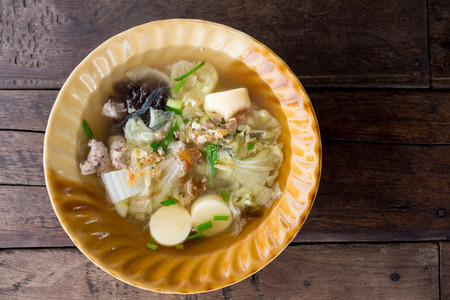 Minced pork and soya bean curd soupの写真素材
