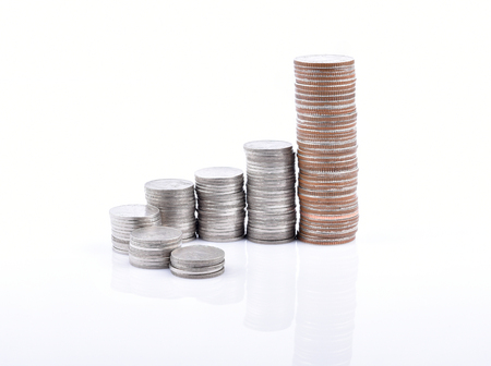 row of Coin on white background