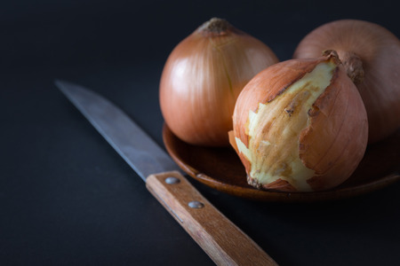 still life of Onion with knifeの写真素材