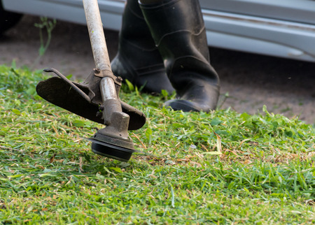 Mower was working by worker