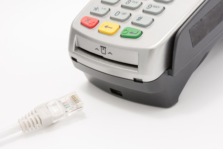 Wireless LAN cable with A credit card swipe machine on white