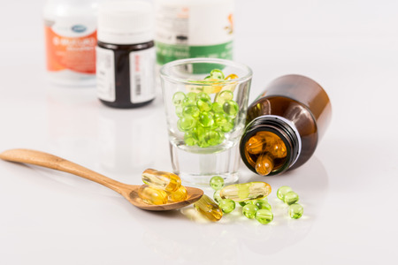 close up Evening primrose oil capsule,supplementary foodの写真素材