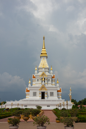 The beautiful white church of the ancient Thai temple.の写真素材