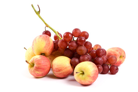 fresh apple and grape on whiteの写真素材