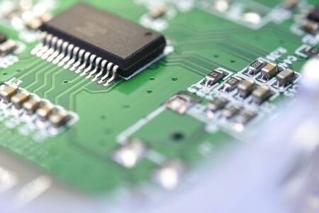 Closeup of electronic circuit boardsの写真素材