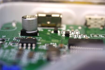 Closeup of electronic circuit boardsの写真素材