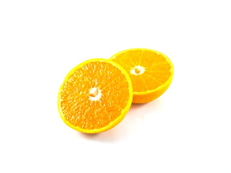 Half orange fruit on white background , fresh and juicy