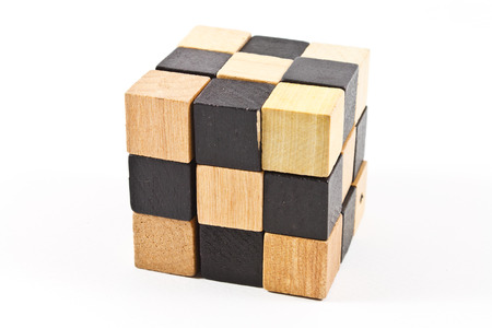 Puzzle wooden blocks on a white backgroundの写真素材