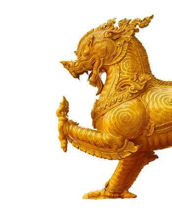 Thai golden lion statue style on white backgroundのeditorial素材