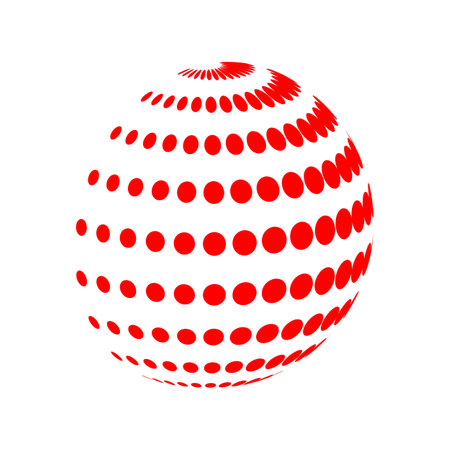 3d red halftone globe spiral logo. Dotted global sphere vector illustration.のイラスト素材