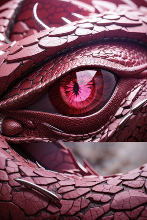 Beautiful pink dragon eye close-up. 3d rendering, 3d illustration. AI Generated.の素材