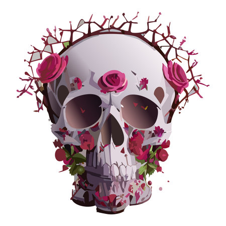 Skull with roses and crown of thorns. Vector illustration.のイラスト素材