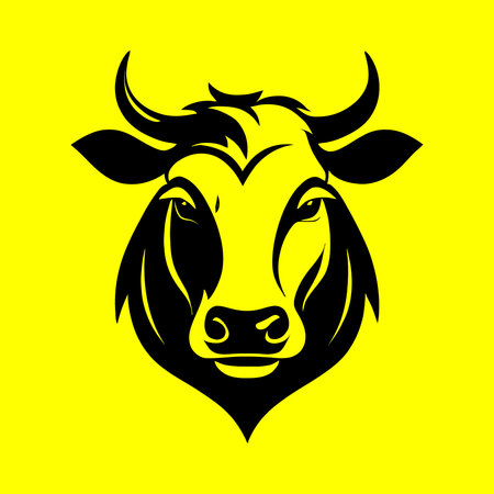 Bull head on a yellow background. Vector illustration for your design.のイラスト素材