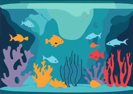 Underwater world with fishes, seaweed and corals. Vector illustration.のイラスト素材