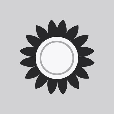 Sunflower icon. Gray background with black sunflowers. Floral vector illustration. Flat design.のイラスト素材
