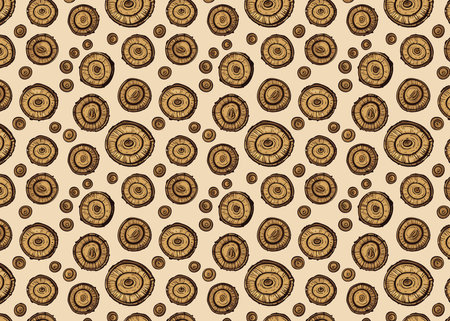 Seamless pattern with wooden circles. Hand drawn wood texture vector illustration.のイラスト素材