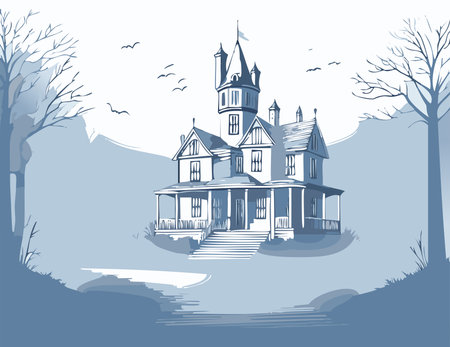 Old gothic house in the forest. Vector hand drawn illustration.のイラスト素材