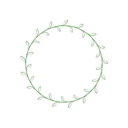 Round frame with green leaves. Hand drawn floral wreath. Vector illustration.のイラスト素材