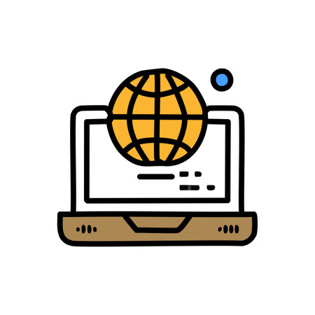 Laptop and globe vector, modern flat design editable outline iconのイラスト素材