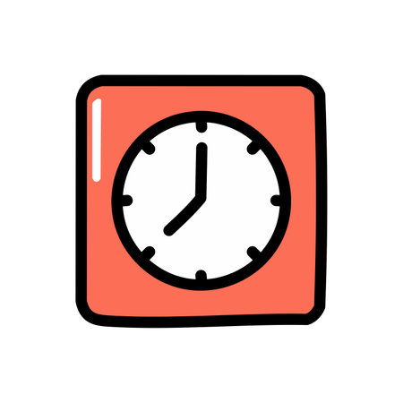Vector Clock Icon. Flat design style red square shape time watch.のイラスト素材