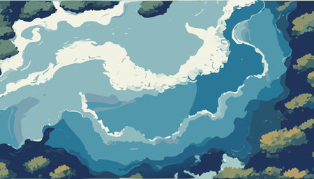 Illustration of a stormy sea with waves and cumulus cloudsのイラスト素材