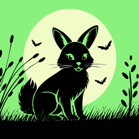 Vector illustration of a rabbit on the background of the full moon.のイラスト素材