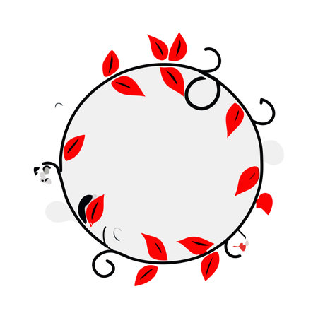 Round frame with red leaves on a white background. Vector illustration.のイラスト素材
