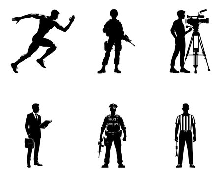 Set of silhouettes of different professions man on a white background. Vector illustration.のイラスト素材