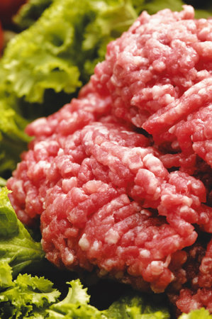 Minced meat with fresh green salad. Close up. Selective focus