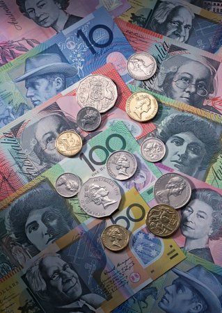 Polish zloty banknotes and coins, currency of Polandの写真素材