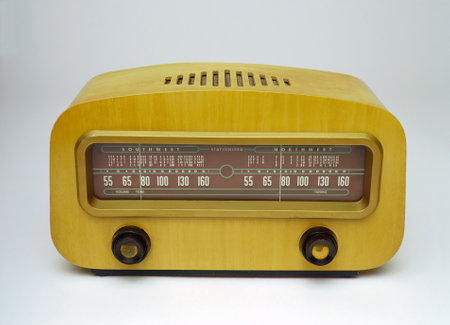 Vintage radio isolated on a white background. Close-up.の写真素材