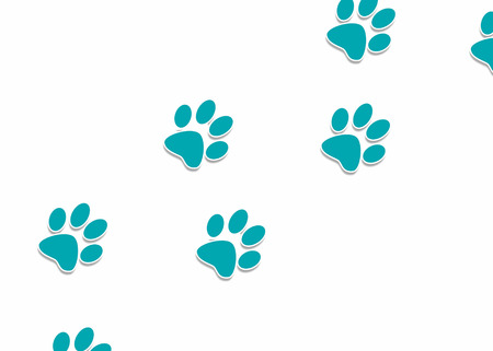 Blue dog footprints in white background illustration. Dog steps trailの写真素材