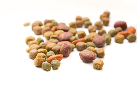 Colored dog or cat food isolated on white background. Different treats colorsの写真素材