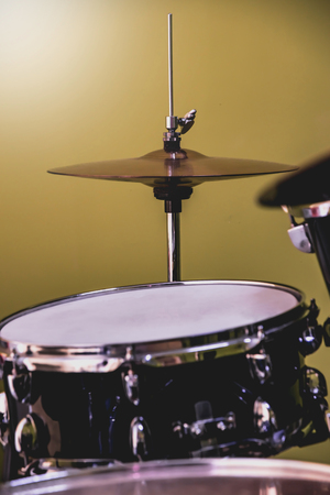 Close up view on drum set in the jam studio or music school academyの写真素材