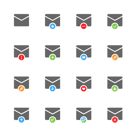 E-mail flat gray icons set of 16のイラスト素材