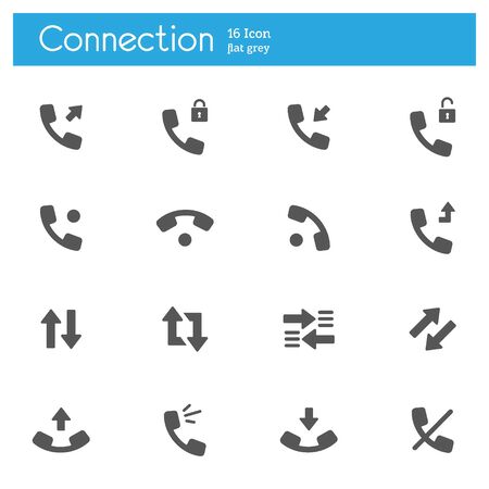 Connect and call vector flat icons set of 16のイラスト素材