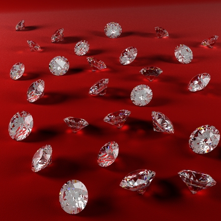diamonds on red velvet clothの写真素材