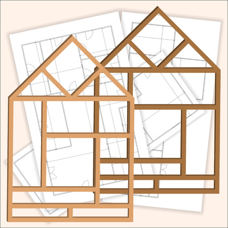 Remodeling house. One frame of the house with the blueprints in the backgroundのイラスト素材