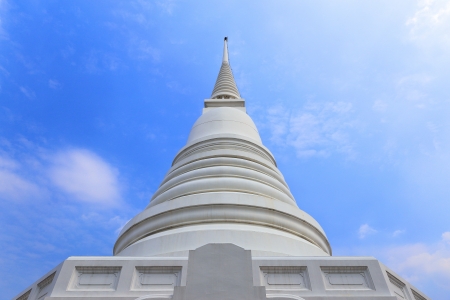 elegant thai inverted bell shaped pagoda with plain white colorの写真素材