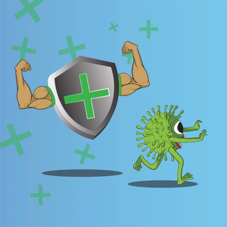 the immune system fights with covid19のイラスト素材