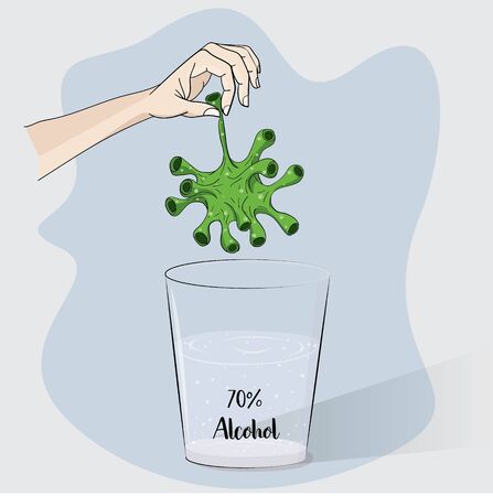 nsert corona virus into glass of alcoholのイラスト素材