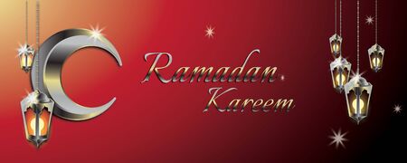 ramadan kareem banner ,red backgroundのイラスト素材