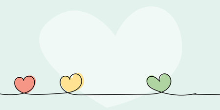 Heart shape doodle line. Continuous line script. heart sharp illustration for poster, card, banner, valentine day or wedding. Hand drawn heart symbol on light green background with blank space.のイラスト素材