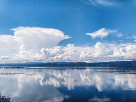 cloud reflection on lakeの写真素材