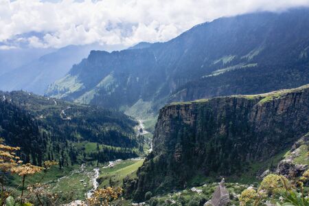 Mountain valley on a cloudy dayの写真素材