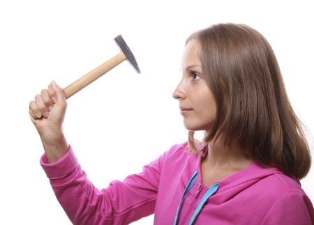 woman with hammerの写真素材