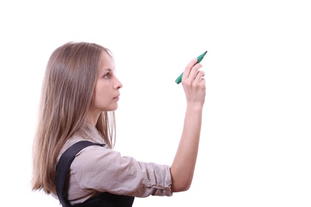 young woman with penの写真素材