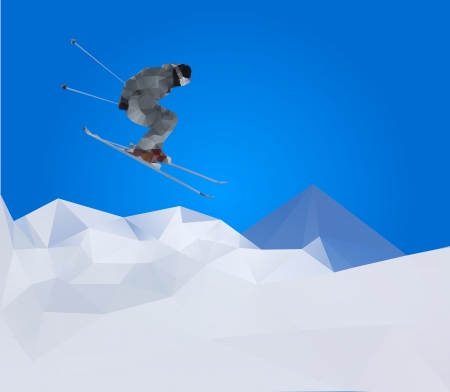 flying skier on mountainsのイラスト素材