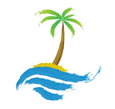 Tropical palm on island with sea のイラスト素材